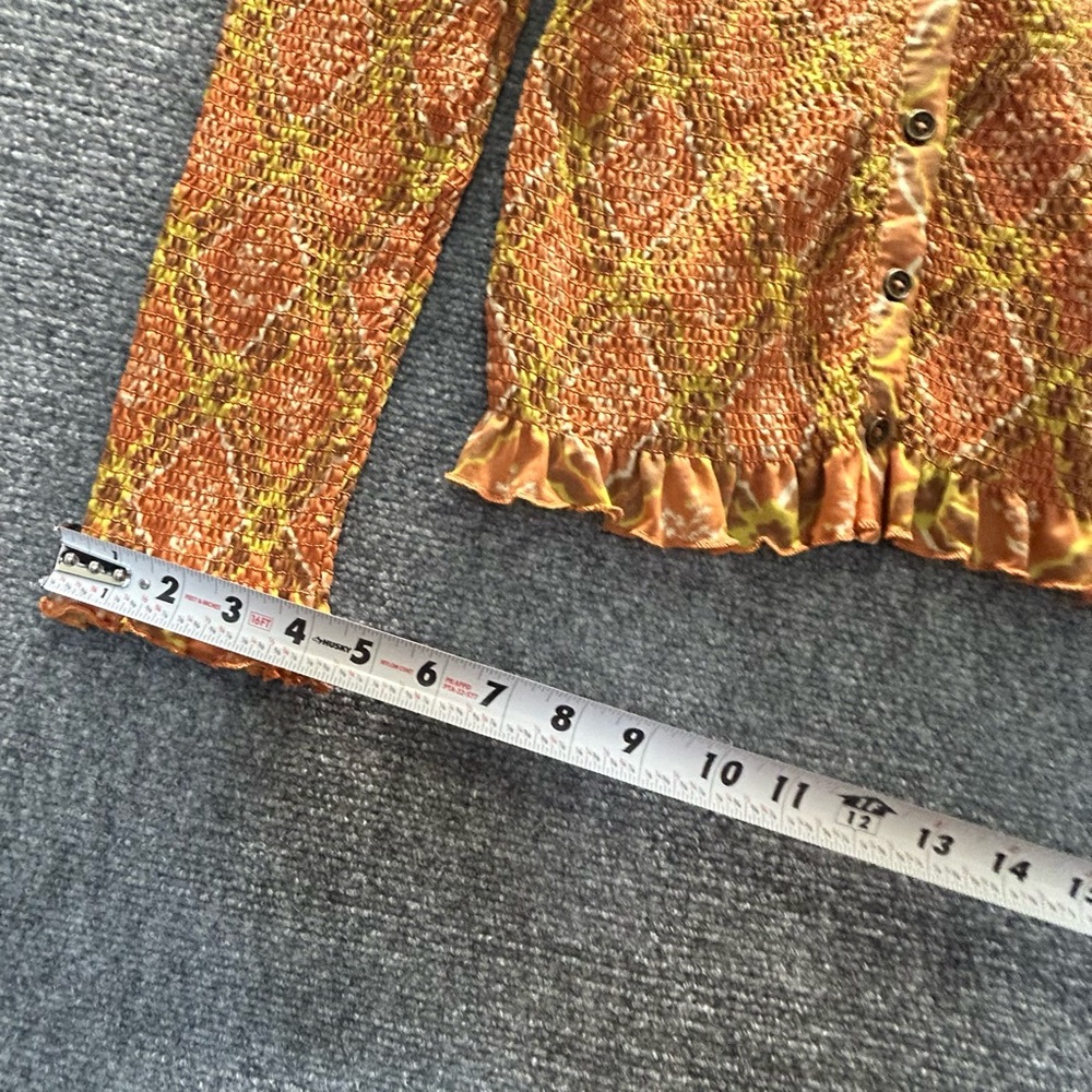 Free People Button-Down Blouse Shirt Orange & Brown Fall Season Size Medium - Picture 9 of 11
